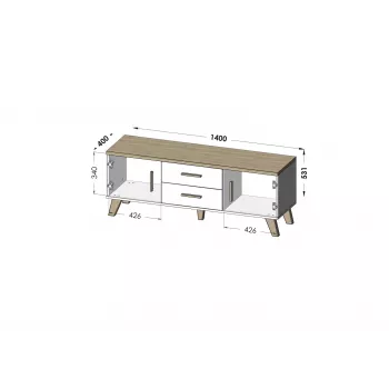 Cama RTV stand LOTTA 140cm Biały + sonoma oak