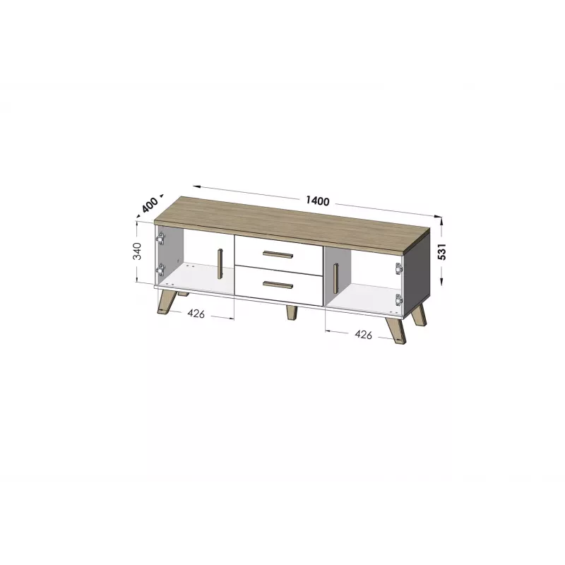 Cama RTV stand LOTTA 140cm Biały + sonoma oak
