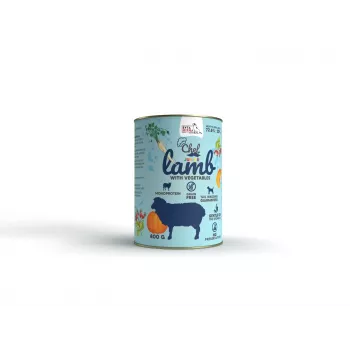 Mokra karma dla psa SYTA MICHA Chef Junior Jagnięcina z Warzywami 400 g — junior, mokra puszka, jagnięcina, 82,2% wilgotności