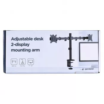 Uchwyt do monitorów Gembird MA-D2-01 na 2 wyświetlacze do 32 cali, VESA 75x75–100x100, zacisk, 18 kg, czarny