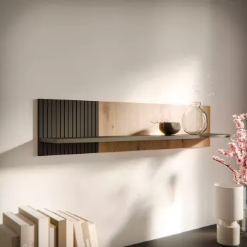 Półka wisząca Cama Meble MERCI 110x20x25 cm, do montażu na ścianie, płyta wiórowa, czarny/dąb rzemieślniczy
