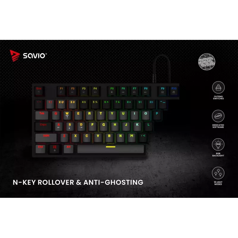 Klawiatura mechaniczna RGB Tempest X2 Outemu Blue Savio Savgk-tempest X2 Bl