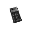 Ładowarka do akumulatorów Nitecore NEW i2 — ładowarka 2‑kanałowa dla LiFePO4, Li‑Ion, NiMH; wejście 100–240 V; wyjście 9–12 V; obsługuje AAAA/C/D/AAA/AA; czarna