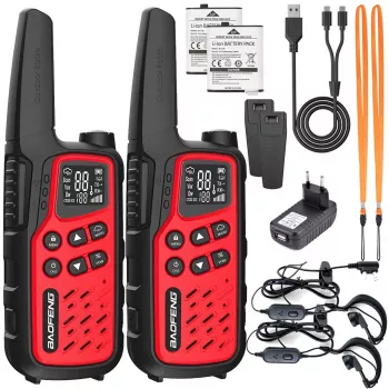 Przenośny krótkofalówka Baofeng BF-T25E — 16 kanałów, 0,5W, Li-Ion 1400mAh, zestaw 2 szt. (czerwony)