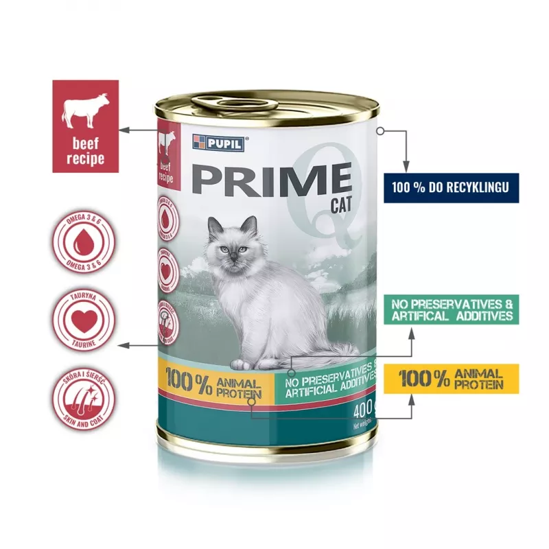 PUPIL Prime bogata w wołowinę i wątróbkę - mokra karma dla kota - 400g