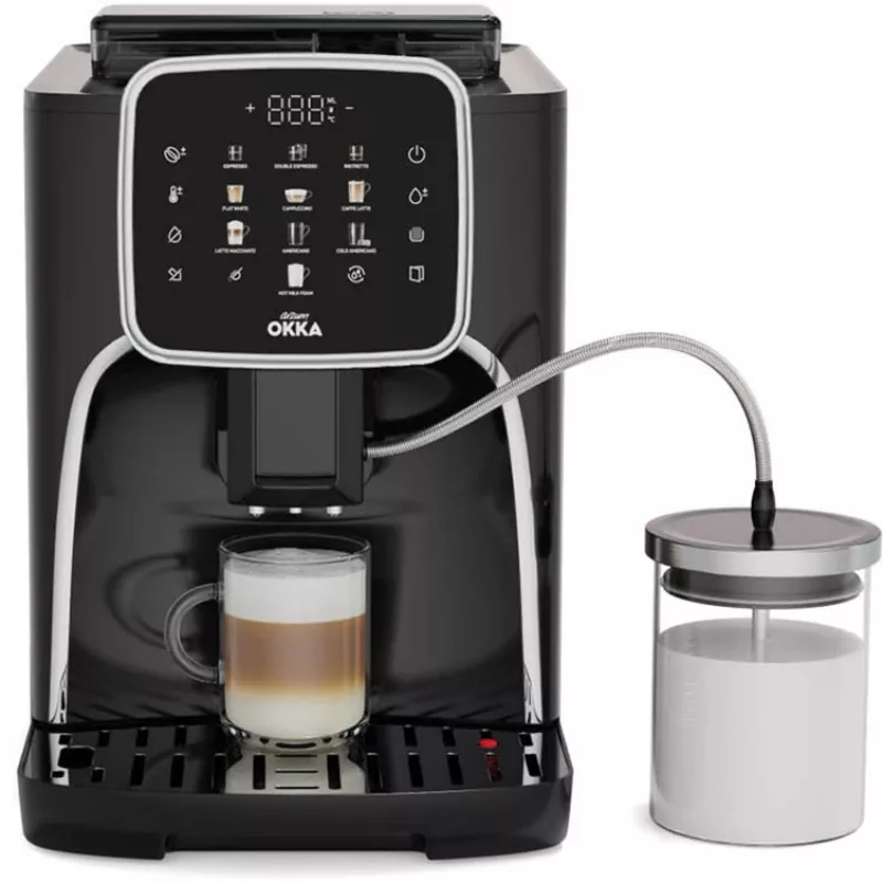 W pełni automatyczny ekspres do kawy Arzum Okka Espresso Pro M czarny/chrom z pojemnikiem na mleko