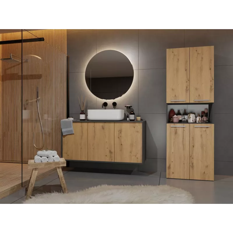 Szafka łazienkowa Top e Shop NEL 2K DK ANT/ART KP — grafit/dąb, wolnostojąca, 600×300×1740 mm, 3 półki