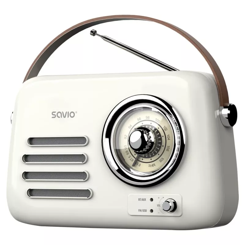 Radio przenośne SAVIO RS-02 — analogowy tuner FM, Bluetooth 5.3, zasilanie USB, 3 W, biały