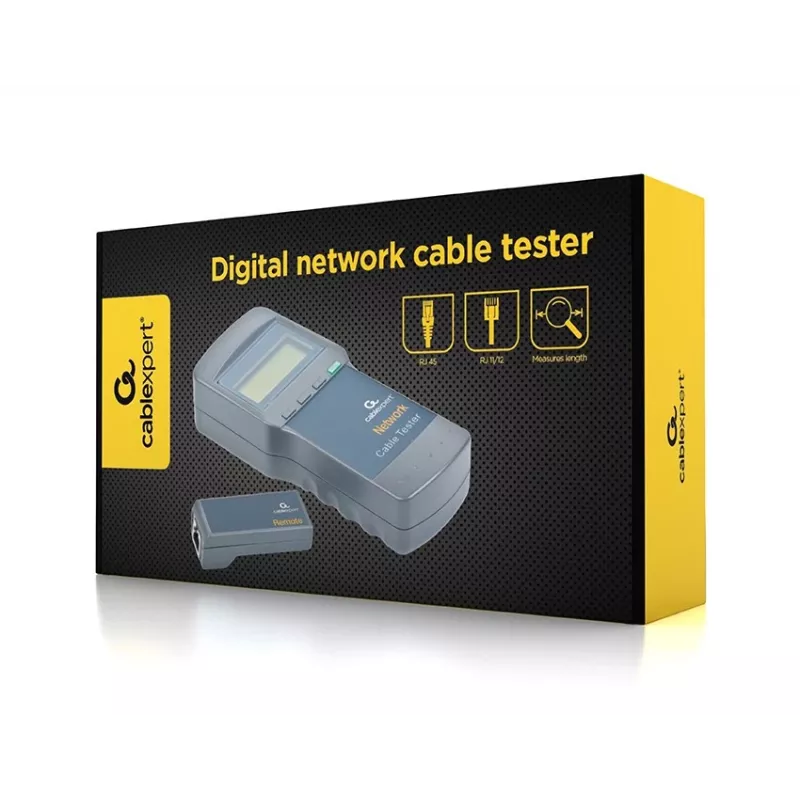 Tester kabli sieciowych GEMBIRD NCT-31 — tester ciągłości z LCD, obsługa RJ-11/RJ-12/RJ-45, czarny