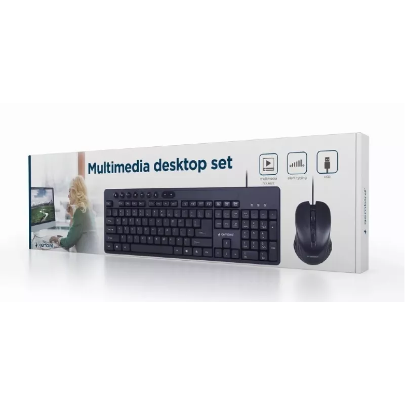 Przewodowa klawiatura pełnowymiarowa Gembird KBS-UM-04 USB QWERTY US English z myszą, czarna, kabel 1,5 m