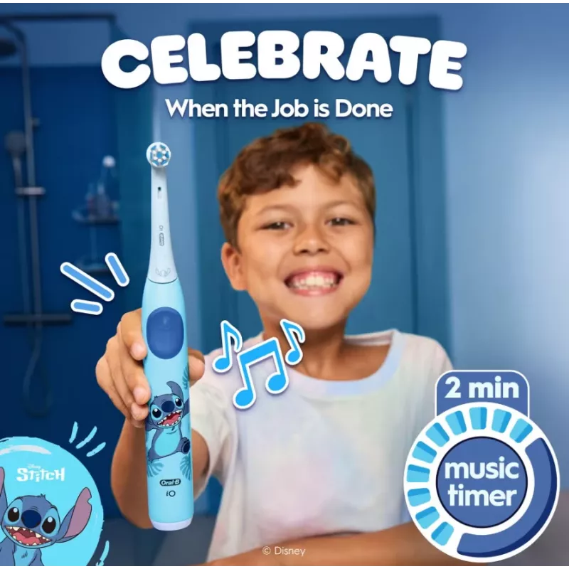 Szczoteczka elektryczna Oral-B z etui podróżnym, 6Y+ | iO Kids Disney Stitch | Ładowalna | Dla dzieci | Liczba dołączonych końcówek 1 | Liczba trybów szczotkowania 3