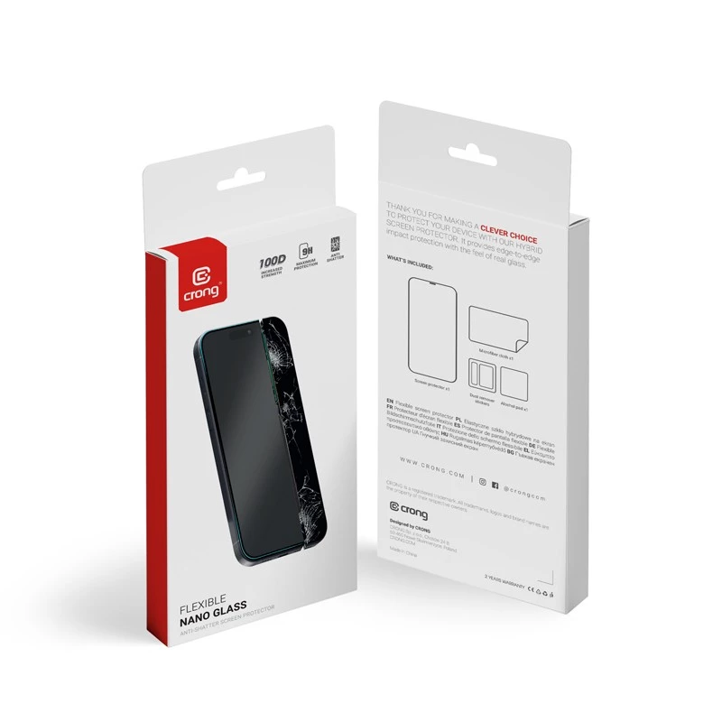 Hybrydowe hartowane szkło ochronne na ekran Crong do iPhone 15 CRG-NANO-IP61 twardość 9H odporne na zarysowania