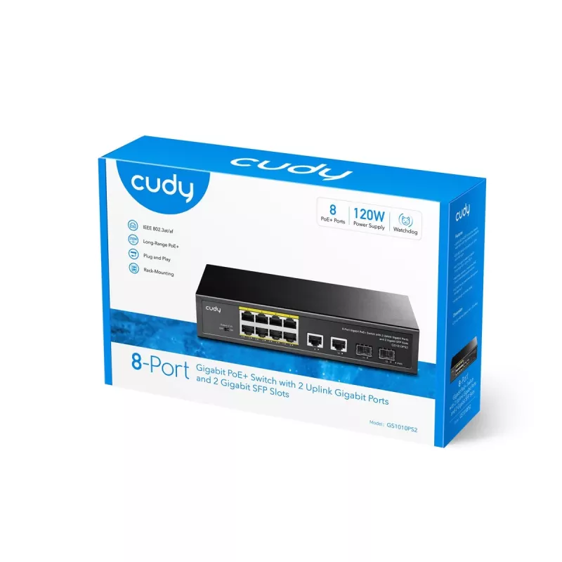 Cudy GS1010PS2 przełącznik sieciowy Niezarządzalny Gigabit Ethernet (10/100/1000) Power over Ethernet (PoE) Czarny