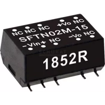 zasilacz mean well SFTN02M-15 — 2 W, wejście 10.8–13.2 V, wyjście 15 V, RoHS, głębokość 15.2 mm