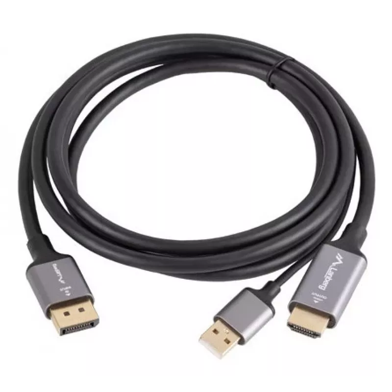 Lanberg CA-HDDP-20CU-0018-BK przejściówka kablowa 1.8 m DisplayPort HDMI + USB Czarny, Srebrny