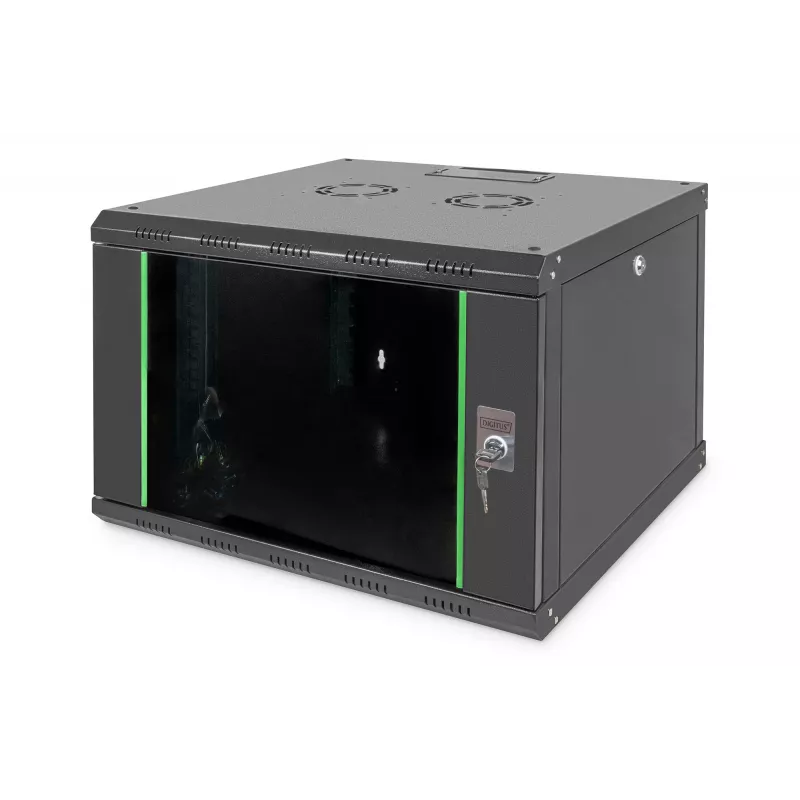 Profesjonalna obudowa ścienna serii Unique - 600x600 mm (SxG), szafa IT czarna, 7 jednostek wysokości