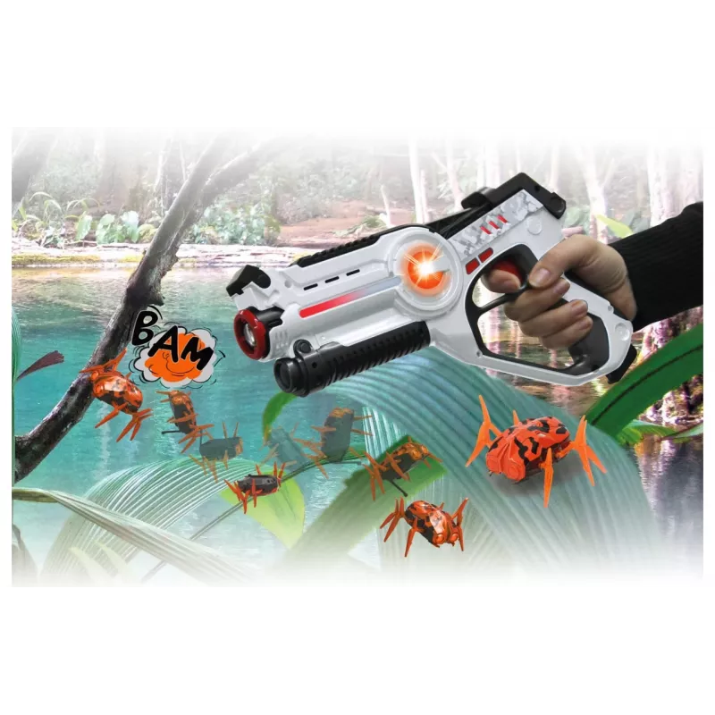 Jamara 410065 Impulse Laser Bug Hunt Set, zabawkowy pistolet laserowy z celem, biały/pomarańczowy