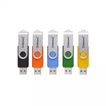 Intenso 5 x USB flash drive Office Line, 16 GB, USB-A, 3.2 Gen 1x1, multicolour, 16 GB, USB Type-A, 3.2 Gen 1 (3.1 Gen 1), swivel ring, 13 g, Multicolour