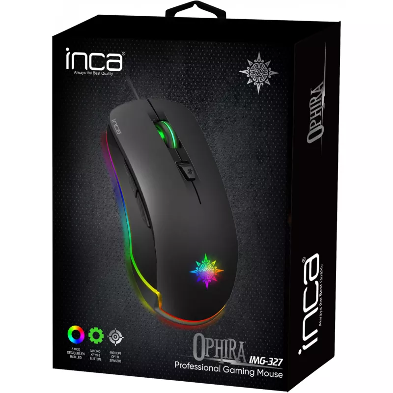 Mysz gamingowa INCA IMG-327 4800 DPI. RGB. 6 przycisków. USB. SW retail