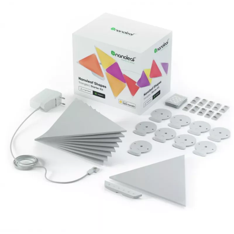 Trójkątne panele LED Nanoleaf NL47-0002TW-9PK — zestaw 9 paneli RGB do montażu na ścianie, zasilanie AC, białe
