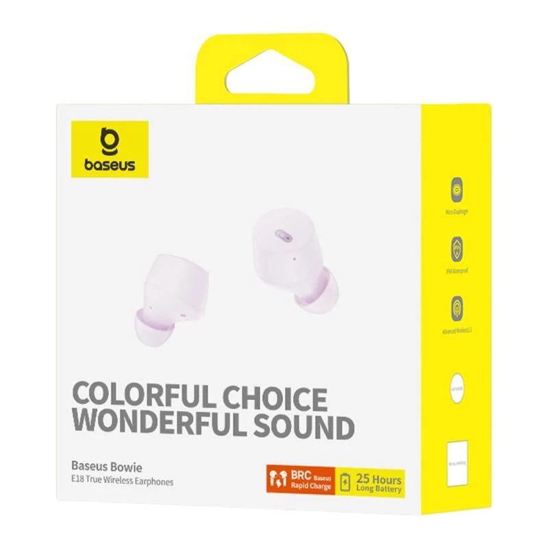 Słuchawki Baseus Bowie E18 True Wireless Stereo (TWS) douszne Bluetooth USB Type-C fioletowe — rozmowy i muzyka