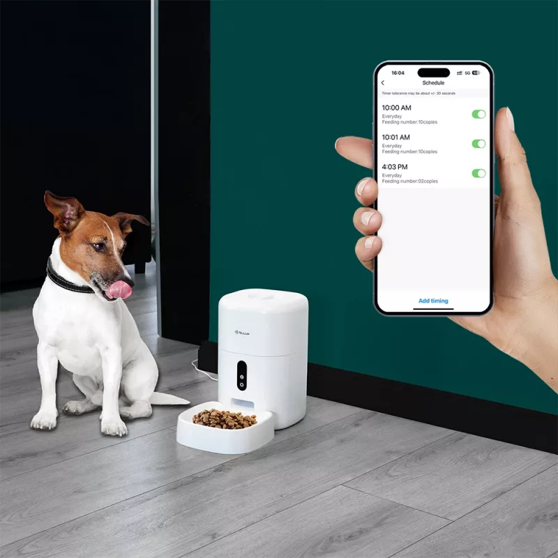 Automatyczny karmnik dla zwierząt Tellur TLL331461 z kamerą UltraHD, 4 L, biały