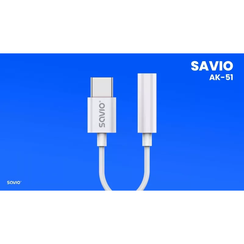Adapter audio USB Type 3.1 C (M) – Jack 3,5mm (F) Biały SAVIO AK-51