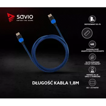 Przewód HDMI Savio GCL-02 1,8 m HDMI Typ A (Standard) Czarny, Niebieski