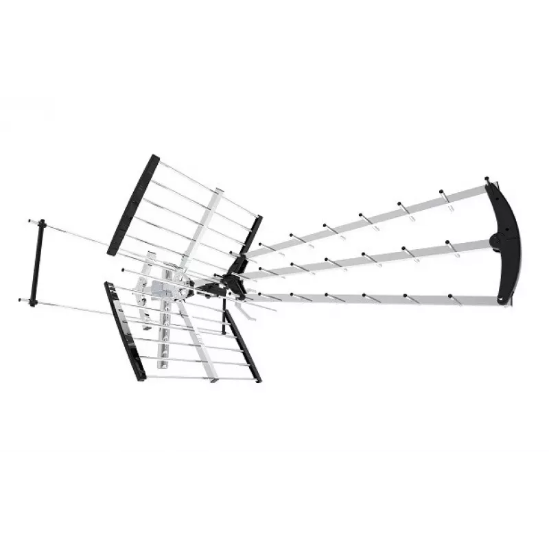 Antena DVB-T zewnętrzna/wewnętrzna LIBOX LB2000 ze wzmacniaczem 69 dB, podwójną polaryzacją, 174–790 MHz, aluminium/czarna