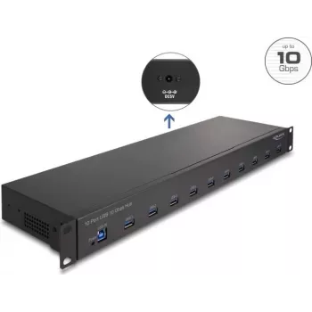 DeLOCK 64240 Przemysłowy koncentrator USB 19-calowy, 10 x USB-A, 10 Gb/s