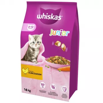 Sucha karma dla kota Whiskas Kitten Kurczak, 14 kg — dla rosnących kociąt, 35,7% białka, 13,6% tłuszczu