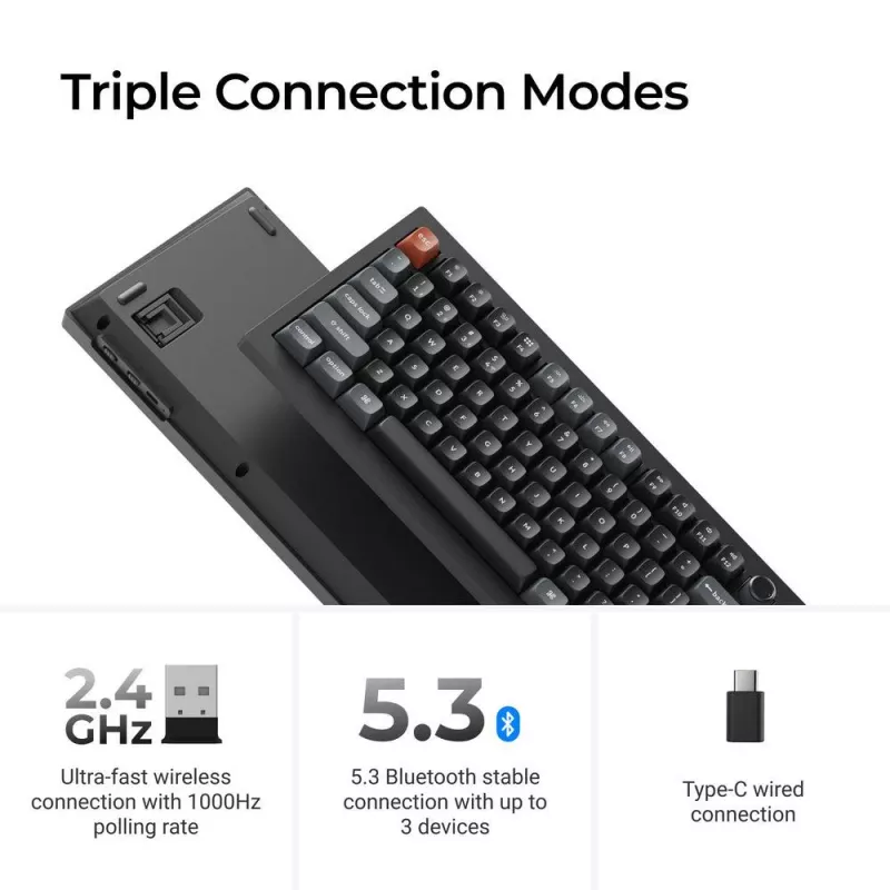 Mechaniczna pełnowymiarowa (100%) klawiatura Keychron V6 Ultra 8K — QWERTY, Bluetooth, podświetlenie RGB LED, czarna