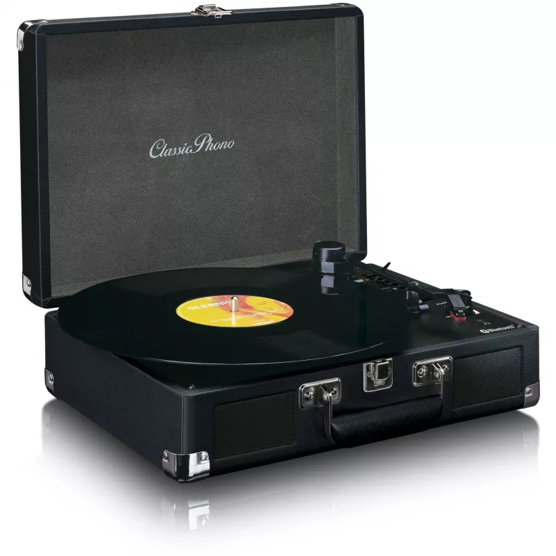 Gramofon z napędem paskowym Lenco TT-115 Czarny — przenośny odtwarzacz w stylu walizki, Bluetooth 5.0, nagrywanie USB, 33/45/78 obr./min