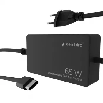 Cablexpert NPA-AC-PDQC65-01 65 W PowerDelivery GaN USB Type-C szybka ładowarka, czarna | Cablexpert