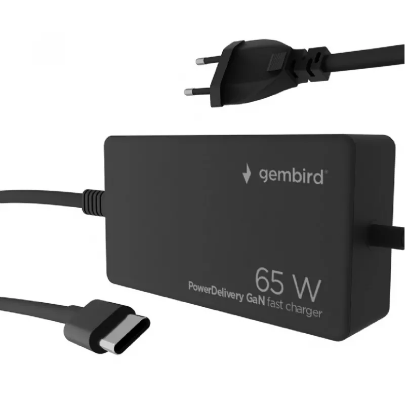 Cablexpert NPA-AC-PDQC65-01 65 W PowerDelivery GaN USB Type-C szybka ładowarka, czarna | Cablexpert