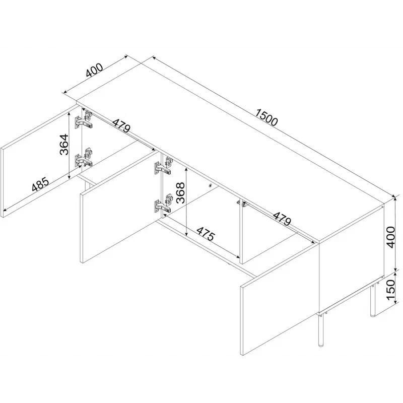 Cama RTV 3D TRESSE Szafka 150x40x55 matowy zielony