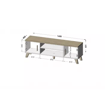 Cama TV stand LOTTA 160 2D2K Biały/sonoma