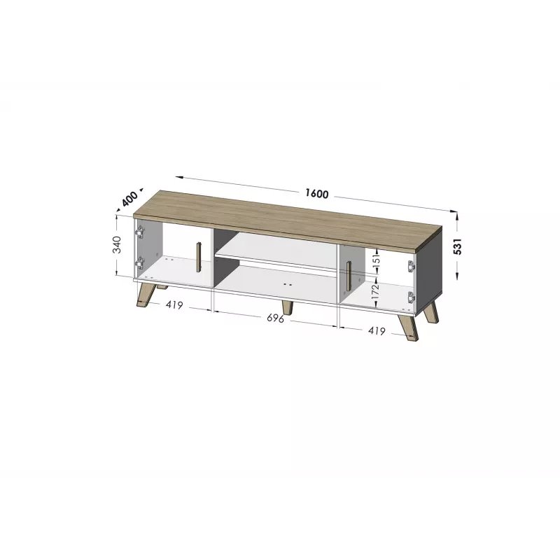 Cama TV stand LOTTA 160 2D2K Biały/sonoma