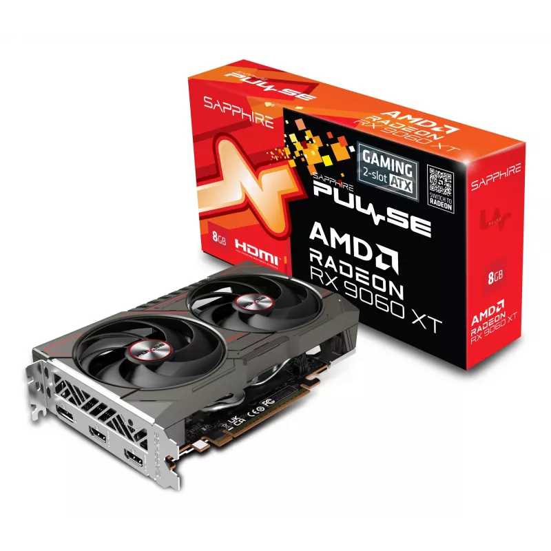 Karta graficzna Sapphire Radeon RX 9060 XT — 8 GB GDDR6, 128-bitowa, PCIe x16 5.0, chłodzenie z dwoma wentylatorami
