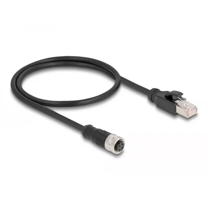 adapter kablowya DeLOCK M12 z kodowaniem D, 4-stykowe gniazdo żeńskie na wtyk RJ45 męski, 50 cm