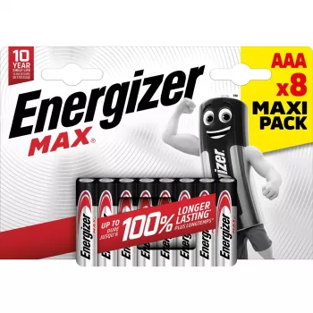 Bateria jednorazowa Energizer MAX AAA alkaliczna 1,5 V — opakowanie 8 szt., cylindryczna, 10-letni okres trwałości