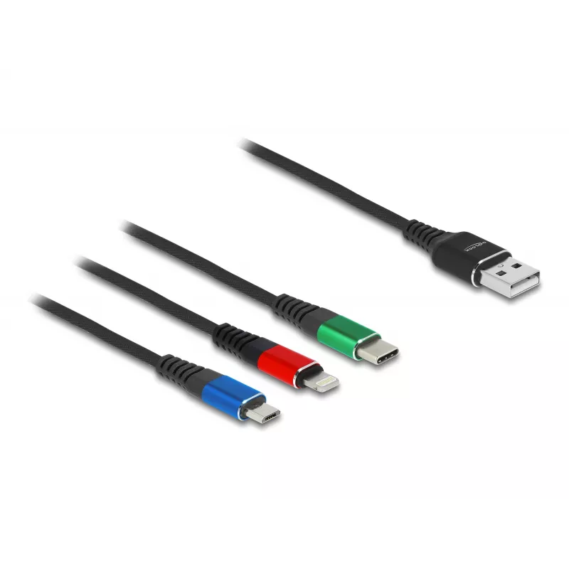 Kabel ładujący DeLOCK 3 w 1 Typ-A na Lightning, Micro USB, USB Typ-C, 30 cm