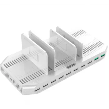 Stacja ładująca Unitek Y-2190A — 10× portów USB (8×USB2.0 + 2×USB3.2 Gen1), ładowanie bezprzewodowe, łącznie 96W