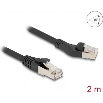 Kabel sieciowy DeLOCK RJ45 Cat.8.1 S/FTP 45° lewy kątowy 2m czarny