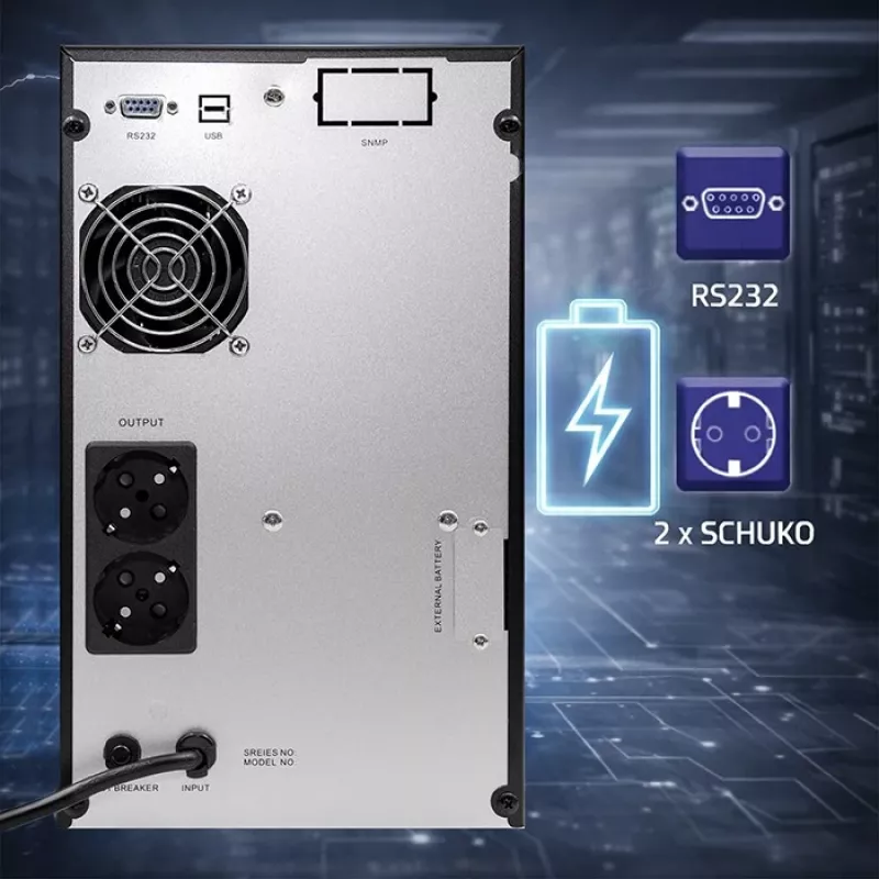 UPS QOLTEC Pure Sine Wave 2kVA 1600W z AVR i wyświetlaczem LCD