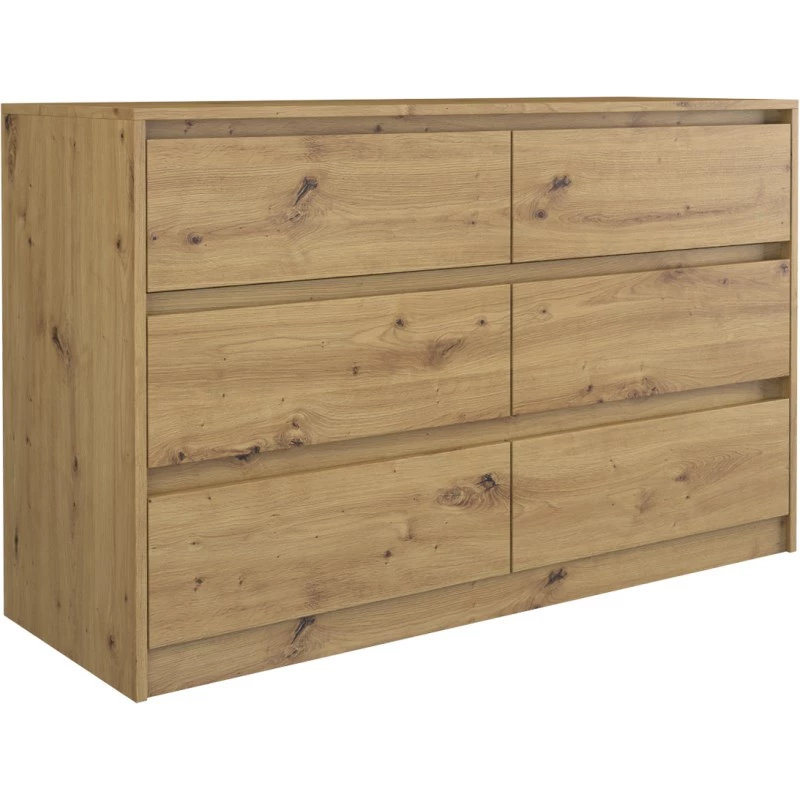 Komoda Top e shop K120 ARTISAN 2X3, wykończenie dąb, 6 szuflad, 750×400×1200 mm