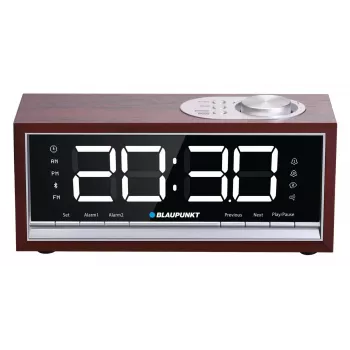 Przenośne radio budzik BLAUPUNKT CR60BT — FM PLL, Bluetooth, wyświetlacz LED, 60 presetów, zasilanie bateryjne/DC, podtrzymanie CR2032