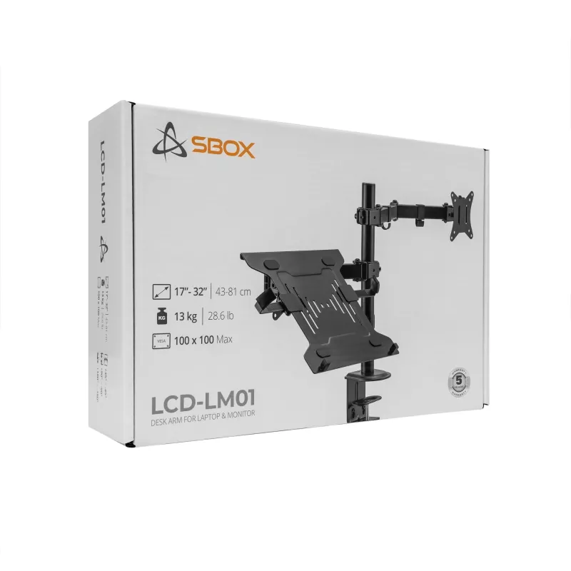 Uchwyt ścienny do monitora SBOX LCD-LM01-2 do ekranów 13–27 cali, maks. obciążenie 12 kg, VESA 100x100