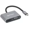 Manhattan Stacja dokująca / hub USB-C, porty (x4): HDMI, USB-A, USB-C i VGA, z Power Delivery (PD) 87 W - wymaga zewnętrznej ładowarki USB-C (nie dołączono). Zasilanie przez USB (nie wymaga zewnętrznego zasilacza), gdy PD nie jest używane, aluminium