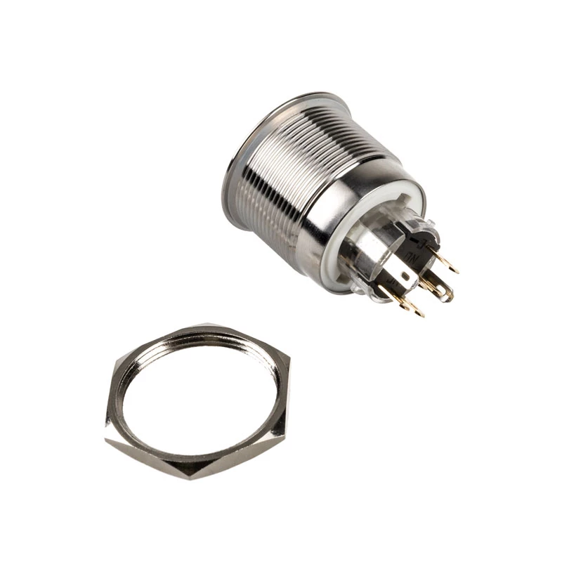 Wandaloodporny przycisk przełącznik DimasTech PD197 pierścień 25 mm Silverline
